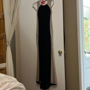 Xscape Formal Dress, Size 2, Black with Beige sides covered in rhinestones